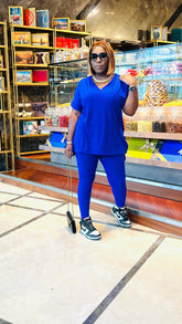 CUTTIE 2PC V-NECK LOUNGE SET (Royal blue)